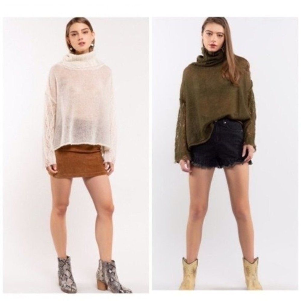 𝅺open Weave Turtleneck Sweater In Olive